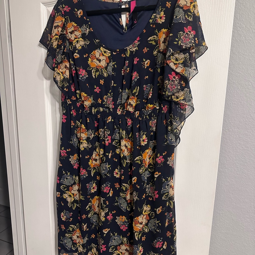 Chic Navy Dress with Floral Accents